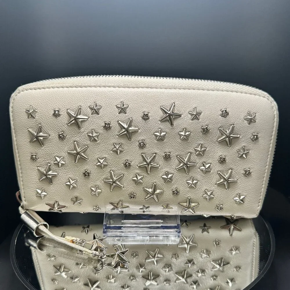 JIMMY CHOO Filipa Star-Studded Zip-Around Leather Wallet - EUC